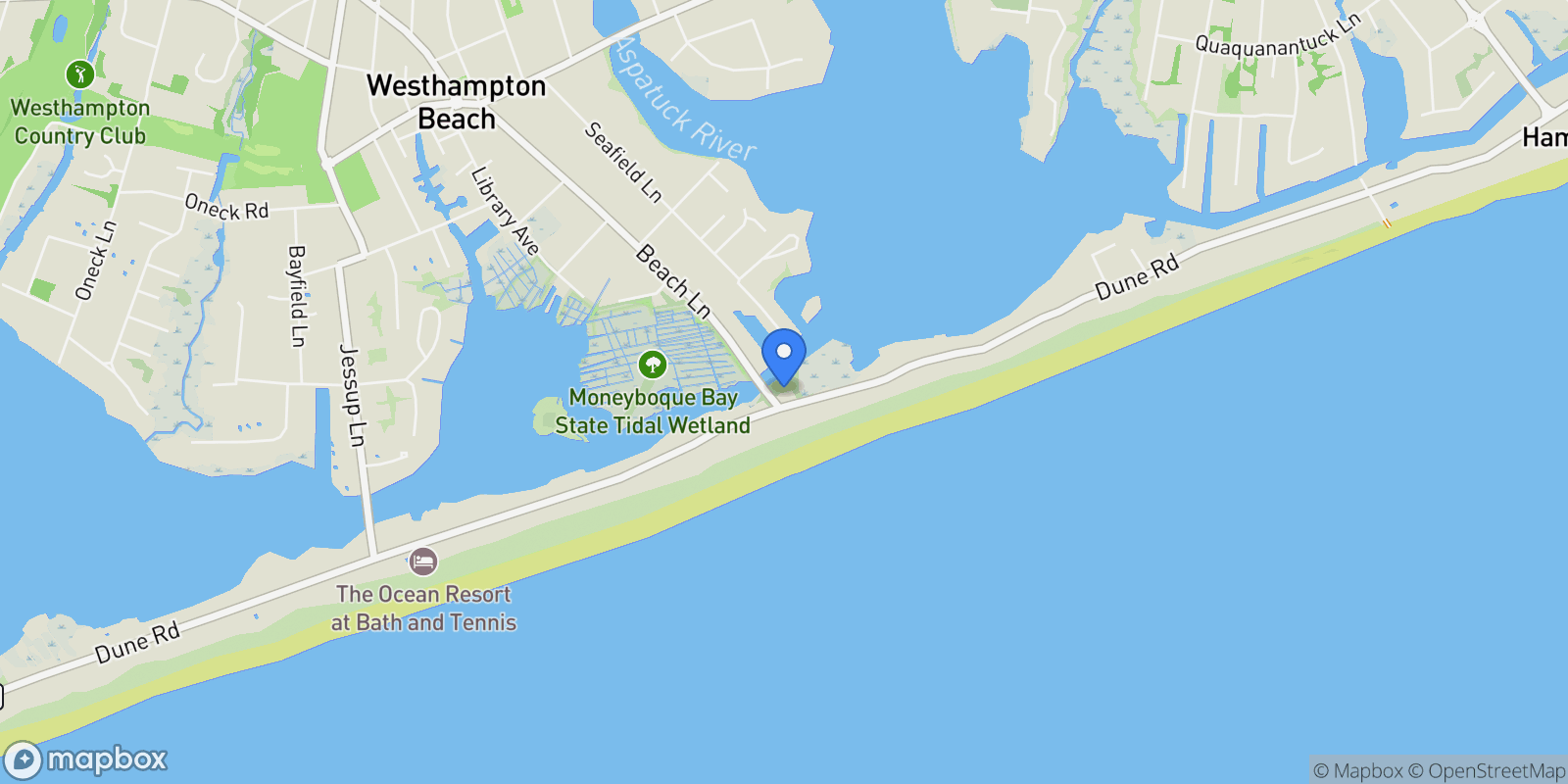 Map showing 102 92 & Dune Rd, Westhampton Beach, New York, United States.