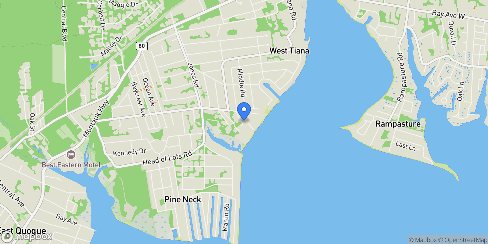 Map showing 13 Willow Shade Ave, East Quogue, New York, United States.