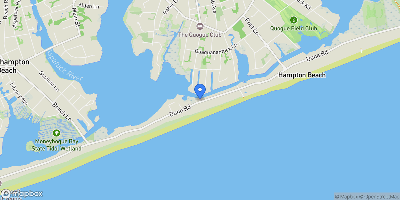 Map showing 27 Dune Rd, Westhampton Beach, New York, United States.