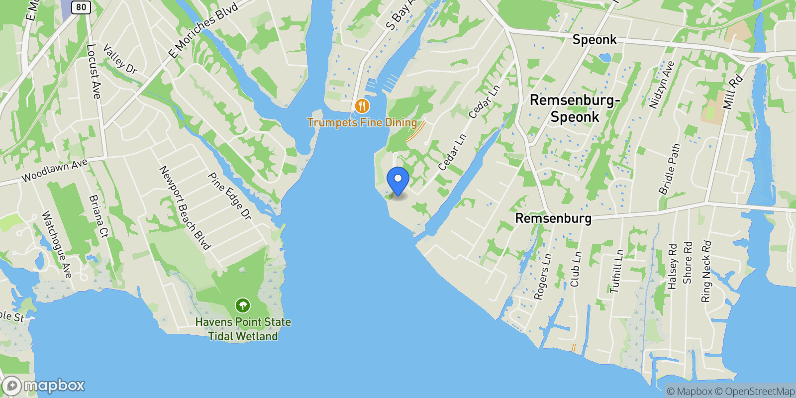 Map showing 74 Cedar Ln W, Remsenburg-Speonk, New York, United States.