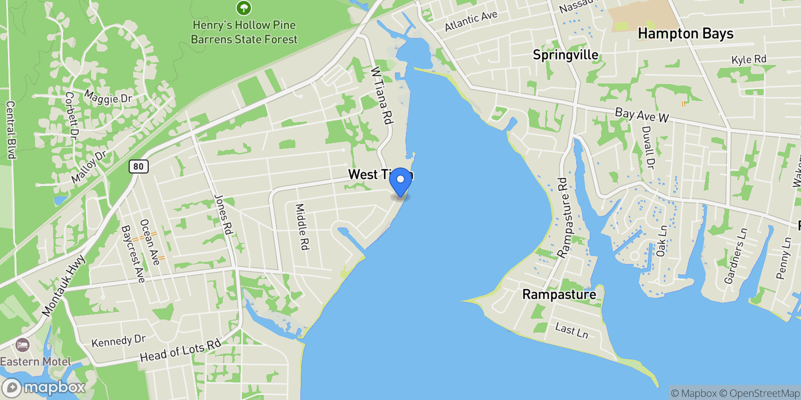 Map showing 17 Romana Dr, Hampton Bays, New York, United States.