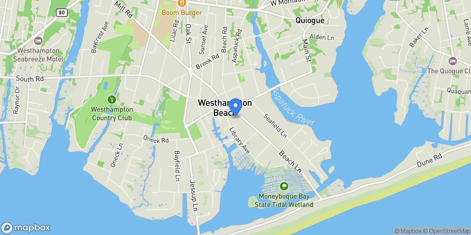 Map showing 13 Beach Ln, Westhampton Beach, New York, United States.