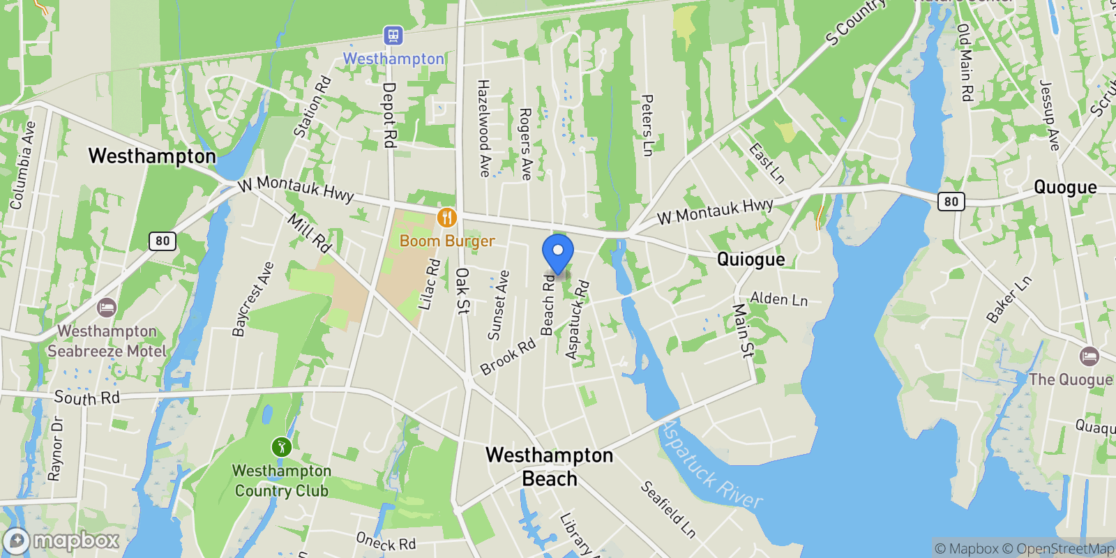 Map showing 122 Beach Rd, Westhampton Beach, New York, United States.