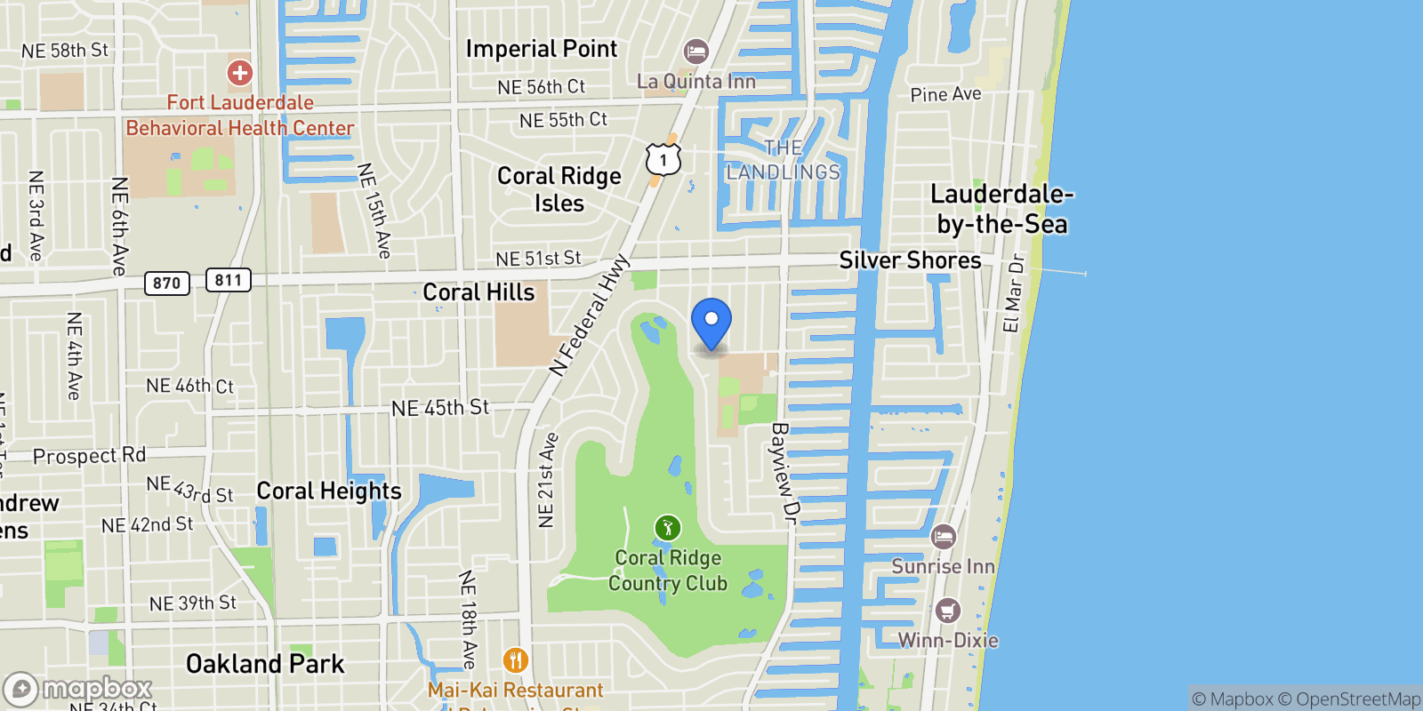 Map showing 2510 NE 47th St, Fort Lauderdale, FL 33308, Fort Lauderdale, Florida, United States.