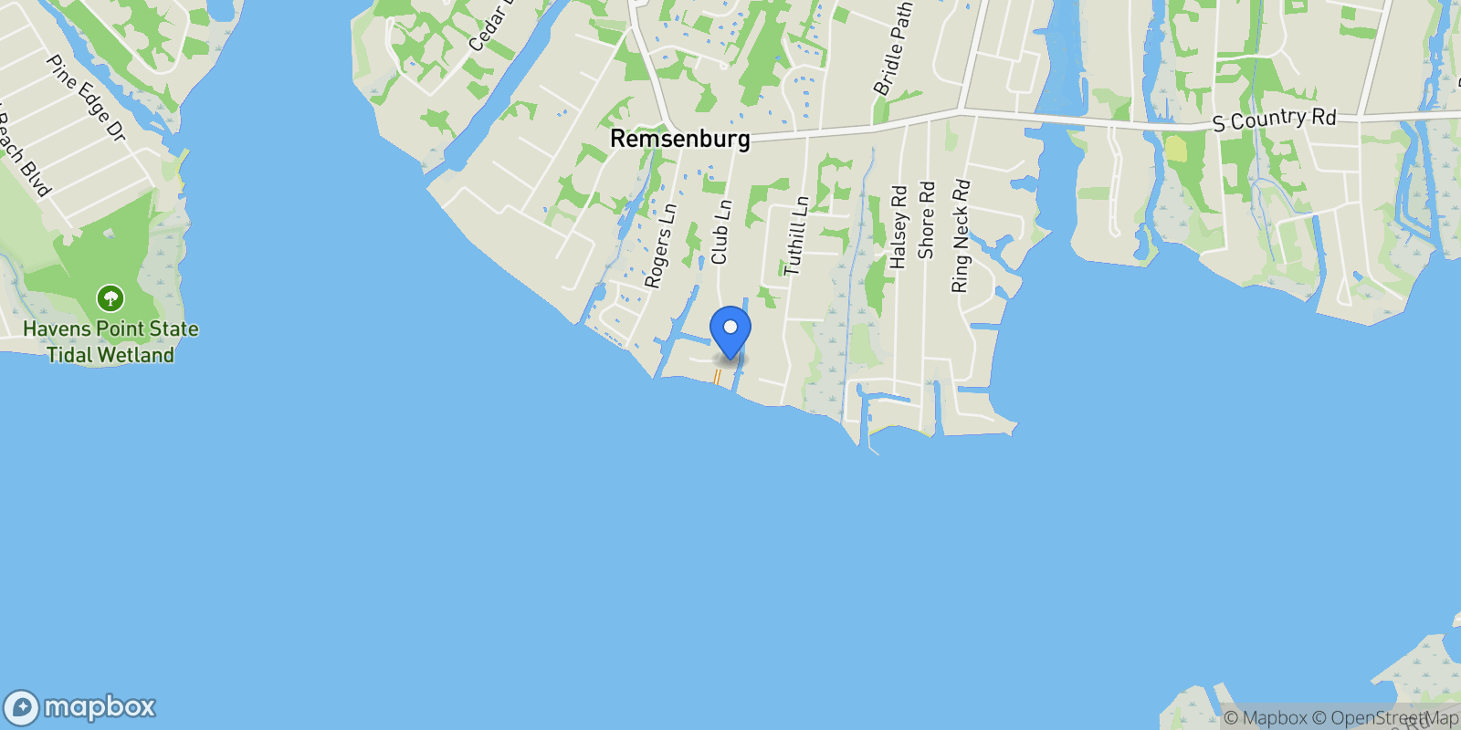 Map showing 44 Club Ln, Remsenburg-Speonk, New York, United States.