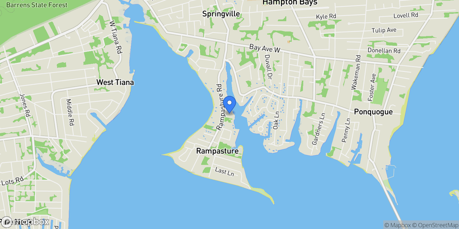 Map showing 47 Rampasture Rd, Hampton Bays, New York, United States.