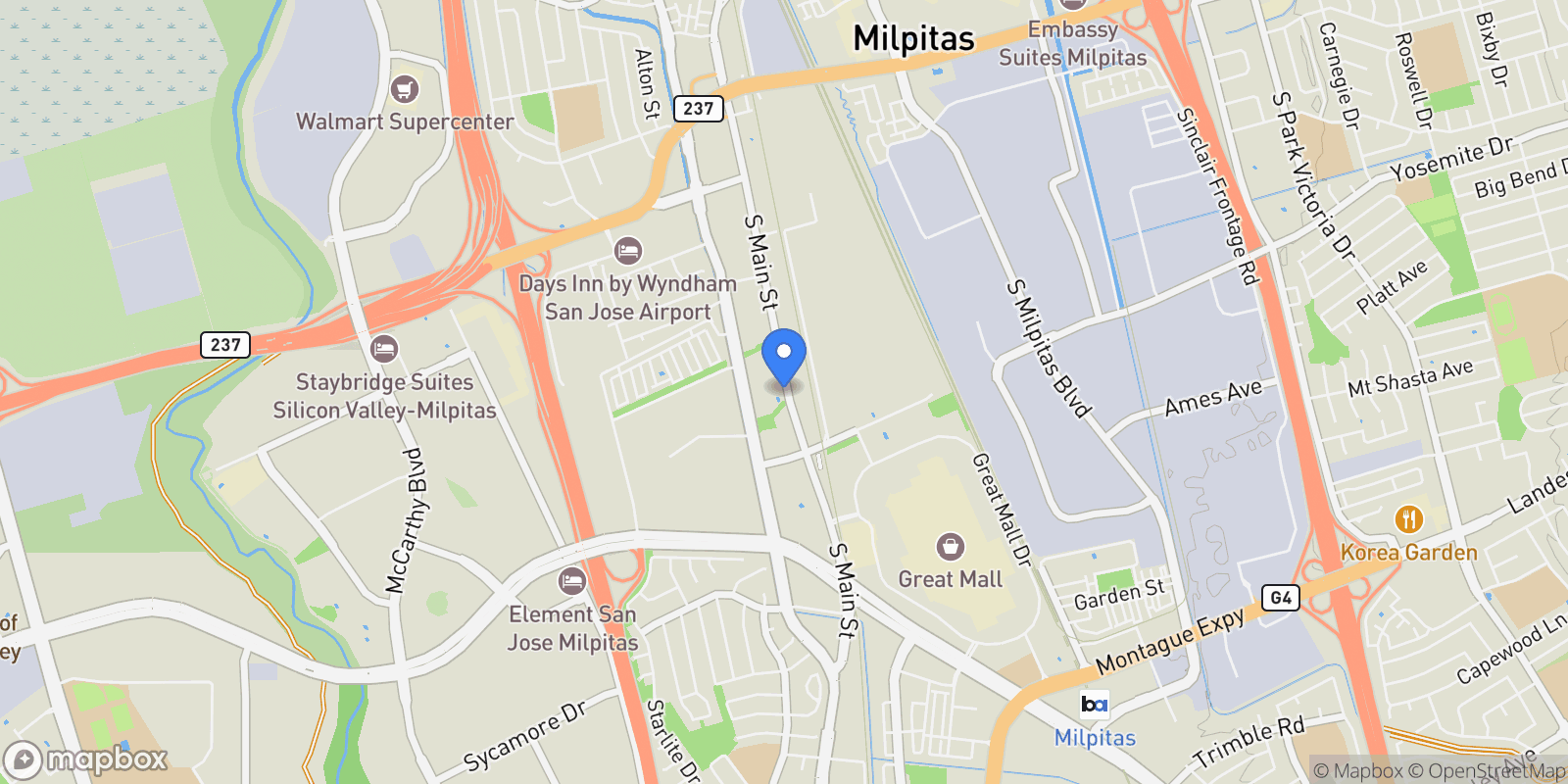 Map showing 658 S Main Street, Milpitas, California, United States.