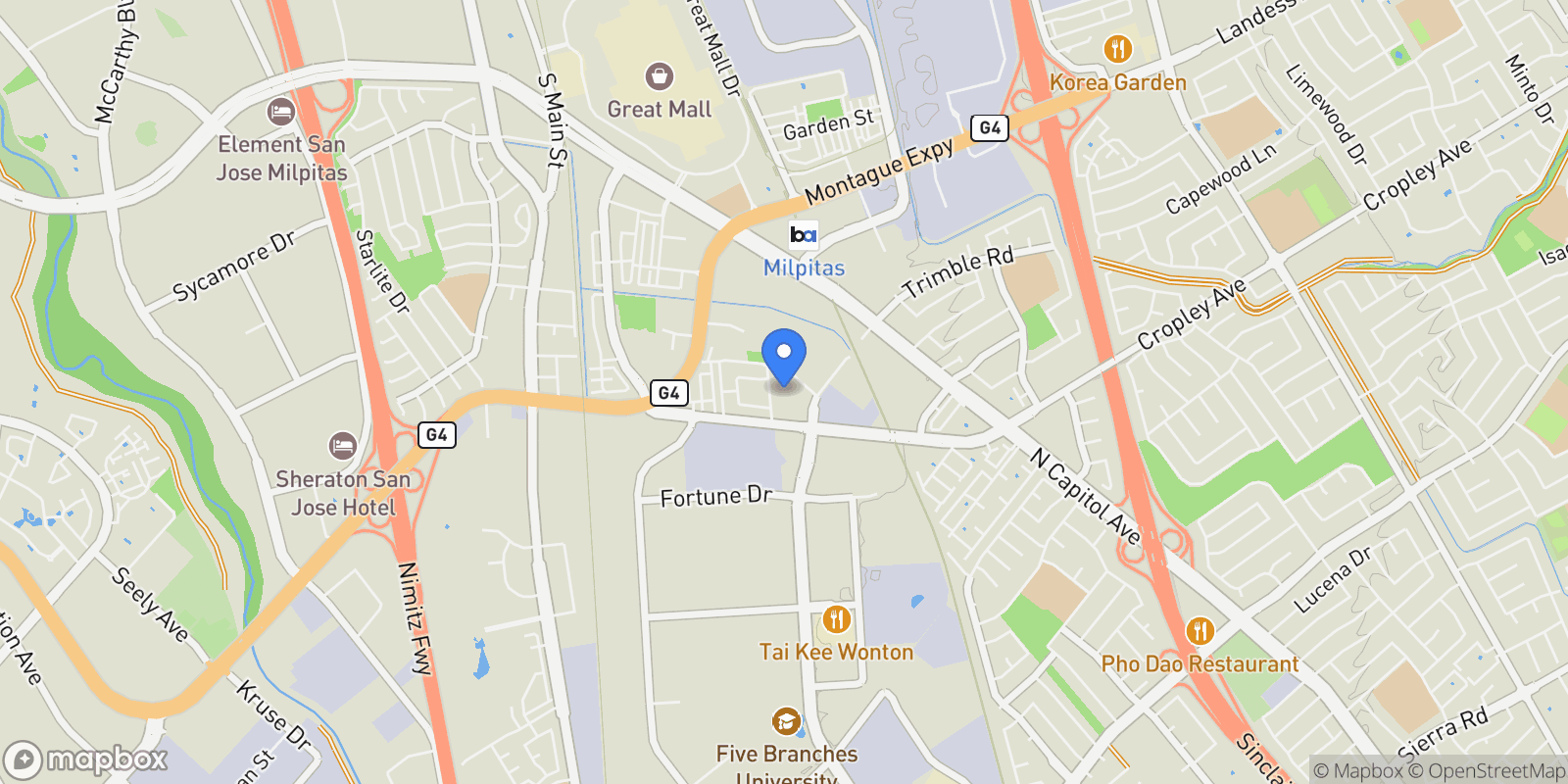 Map showing 1823 Passage Street, Milpitas, California, United States.