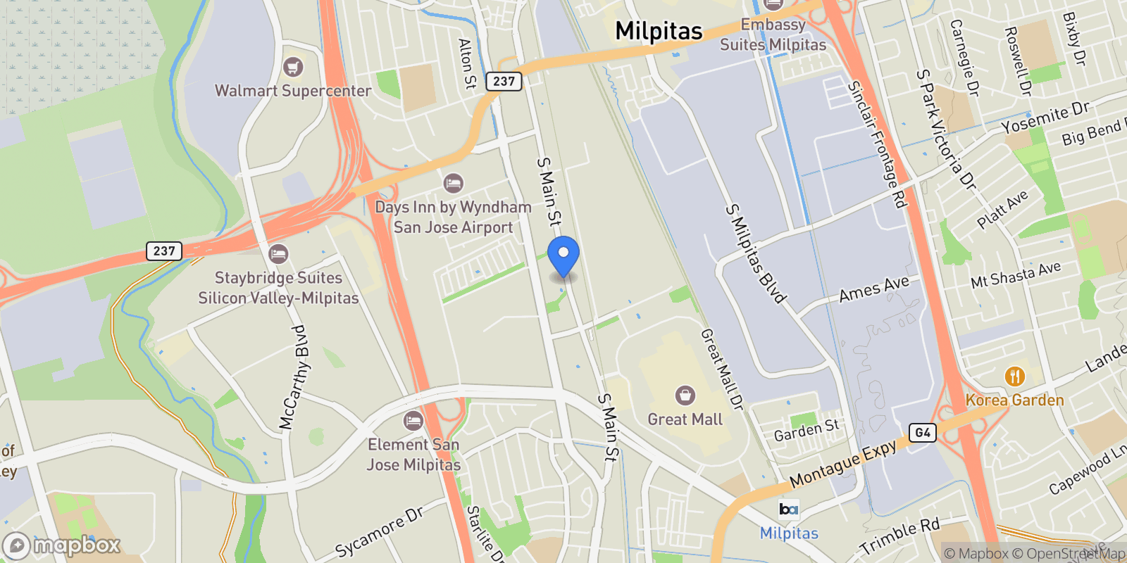 Map showing 648 S Main Street, Milpitas, California, United States.