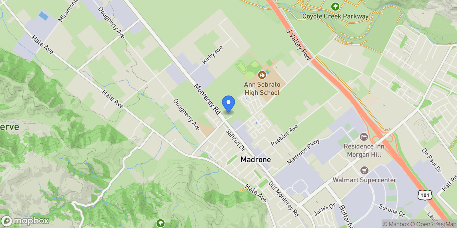 Map showing 19608 Juniper Loop, Morgan Hill, California, United States.