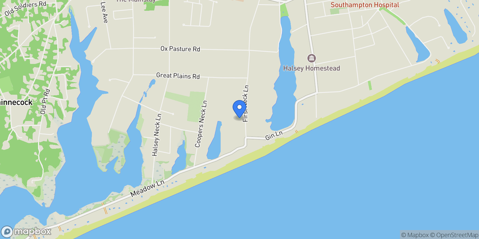 Map showing 483 First Neck Lane, Southampton, NY 11968, Southampton, New York, United States.