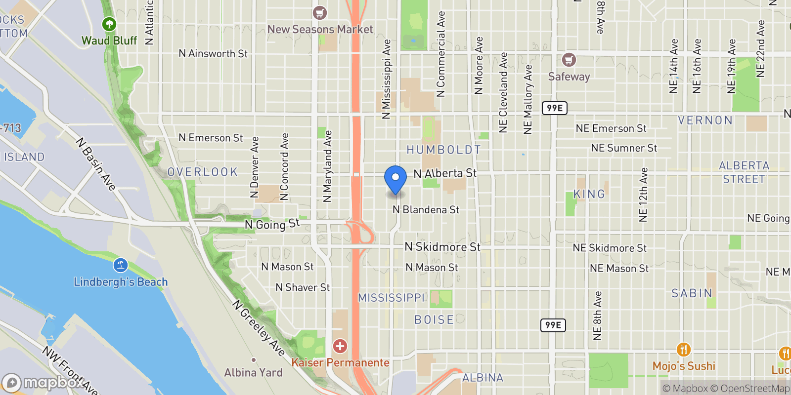 Map showing 4743 N ALBINA AVE , Portland, OR 97217, Portland, OR, United States.