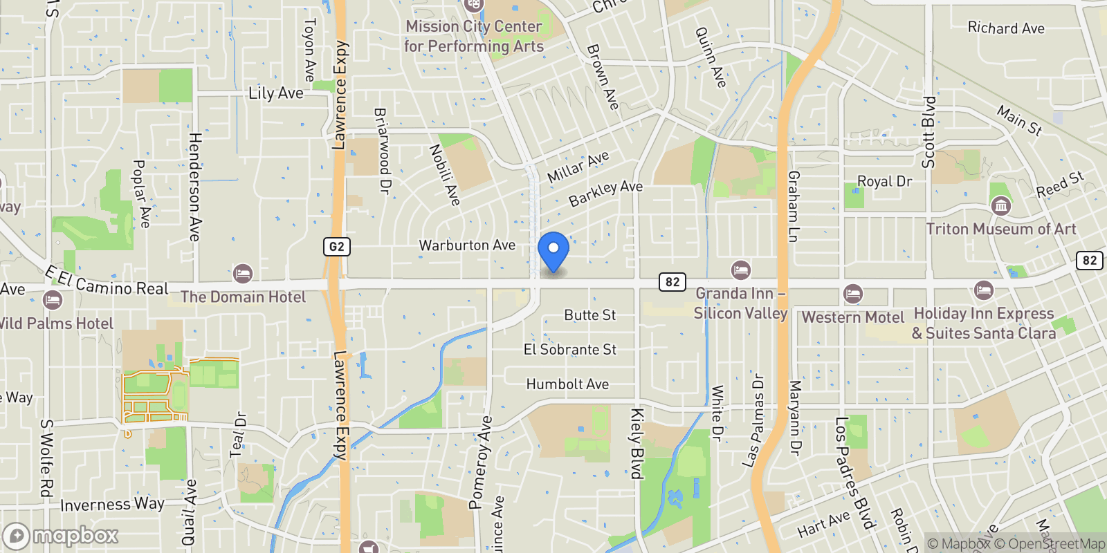 Map showing 3079 El Camino Real, Santa Clara, California, United States.
