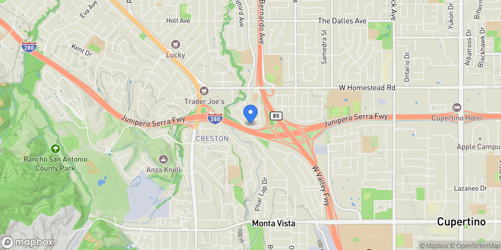 Map showing 22081 Caroline Drive, Cupertino, California, United States.