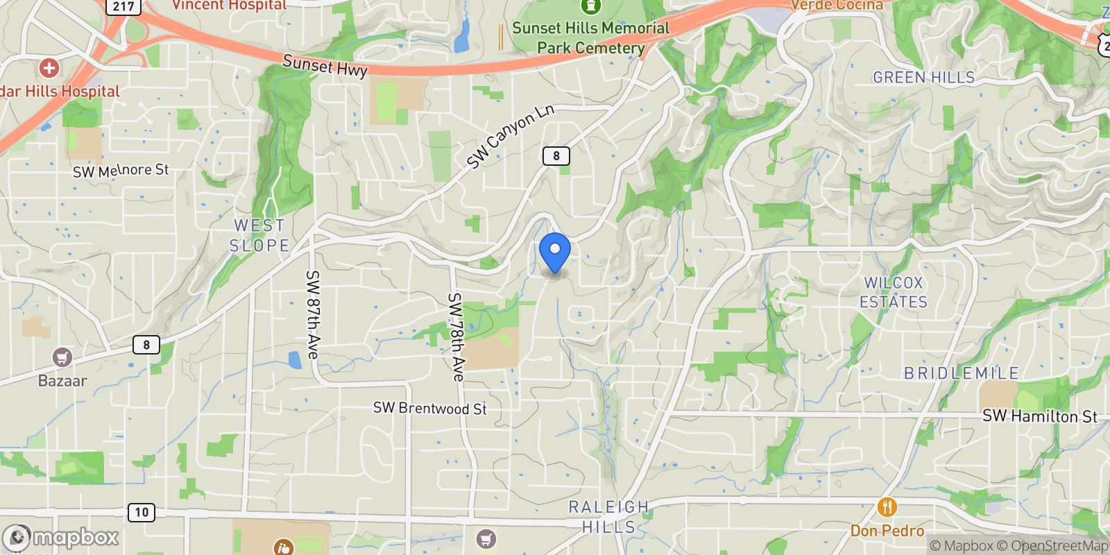 Map showing 3190 SW RIDGEWOOD AVE , Portland, OR 97225, Cedar Hills, Oregon, United States.