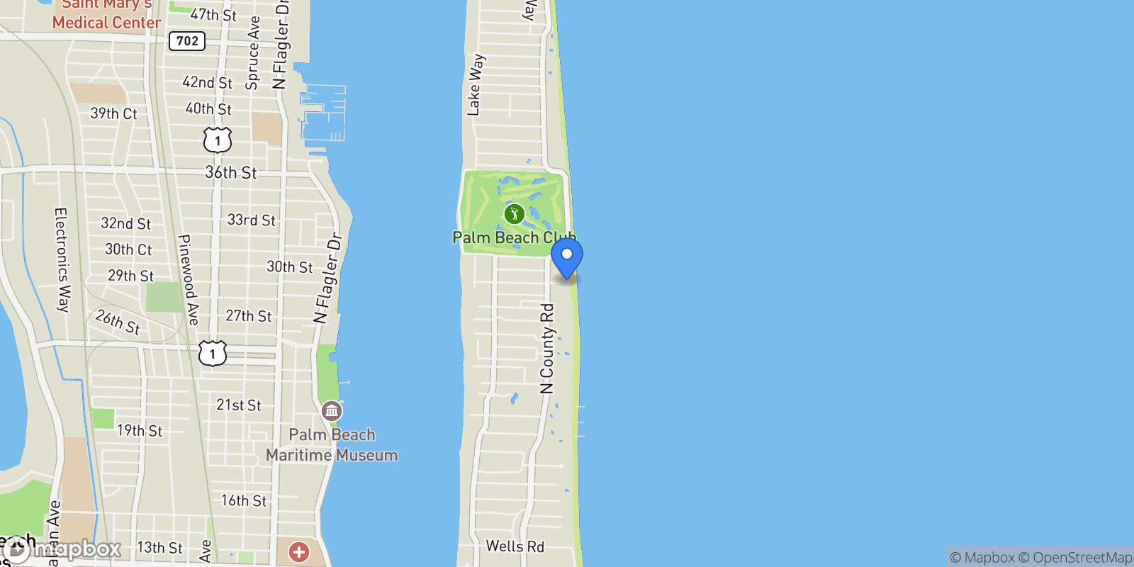 Map showing 7 Ocean Lane , Palm Beach, FL 33480, Palm Beach, Florida, United States.