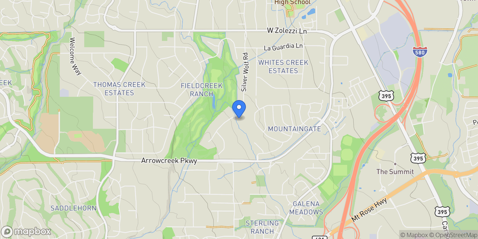 Map showing 12900 Silver Wolf Road, Reno, NV 89511, Reno, Nevada, United States.
