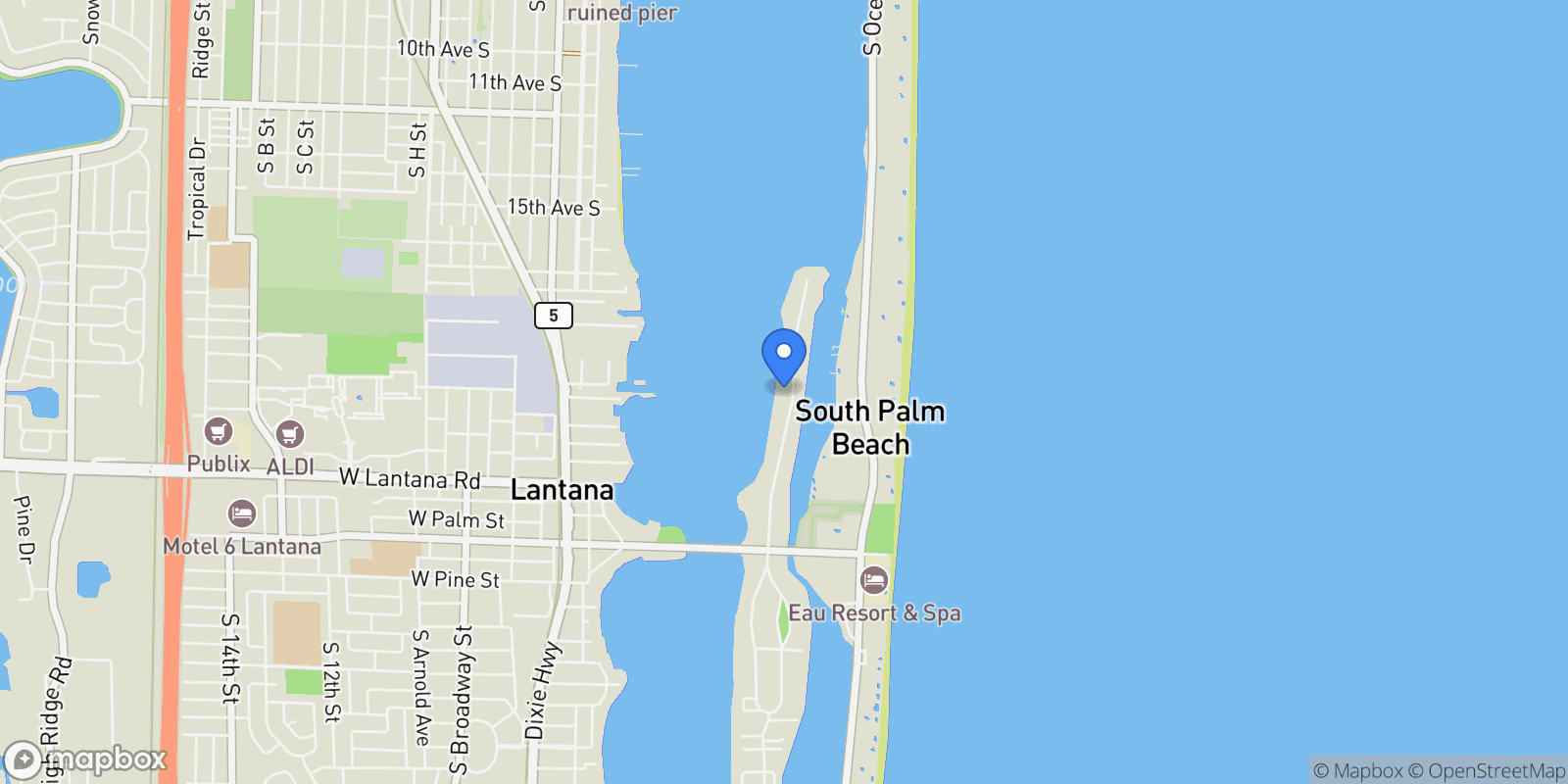 Map showing 807 N Atlantic Drive, Lantana, FL 33462, Lantana, Florida, United States.
