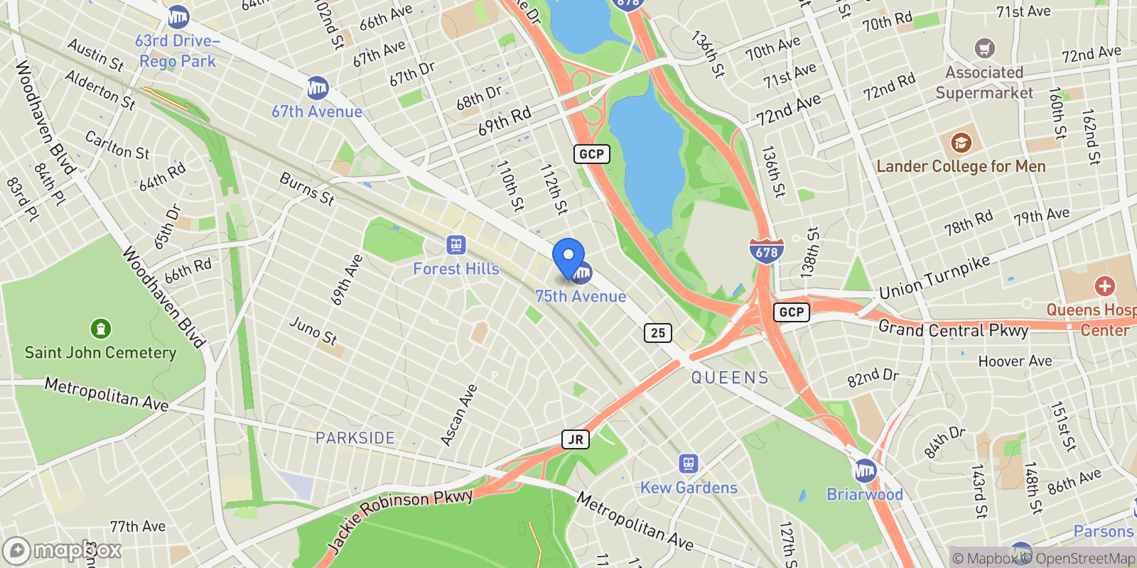 Map showing 111-26 75th Avenue, Forest Hills, NY 11375, New York, New York, United States.