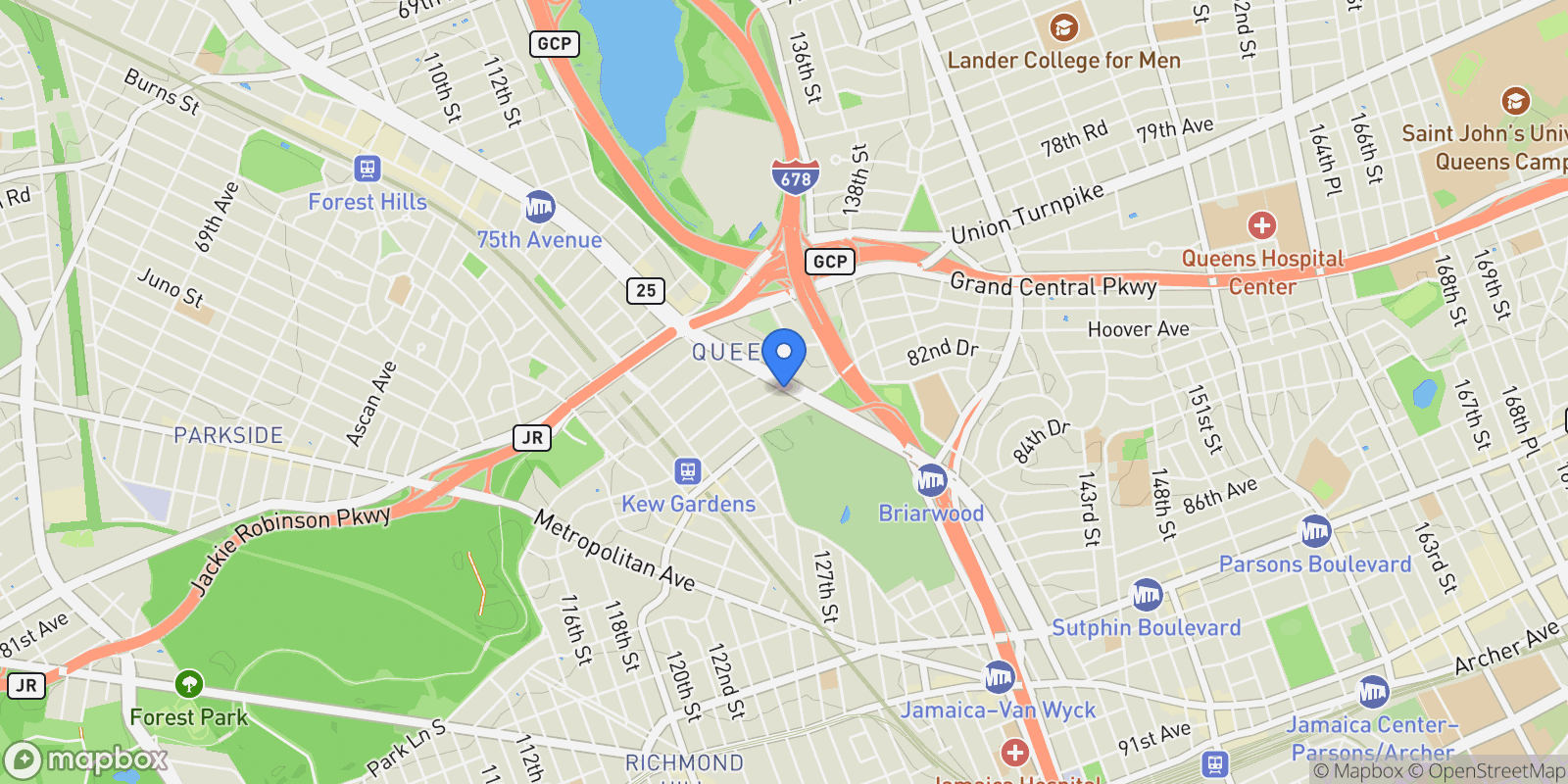 Map showing 125-10 Queens Boulevard, #2407, Kew Gardens, NY 11415, New York, New York, United States.