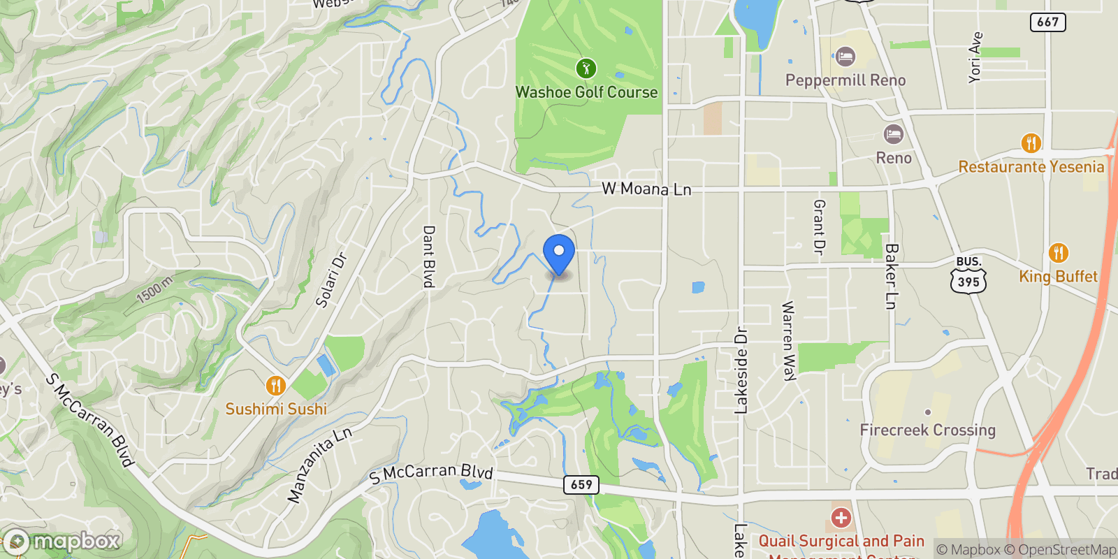 Map showing 1855 Sierra Sage Lane, Reno, NV 89509, Reno, Nevada, United States.