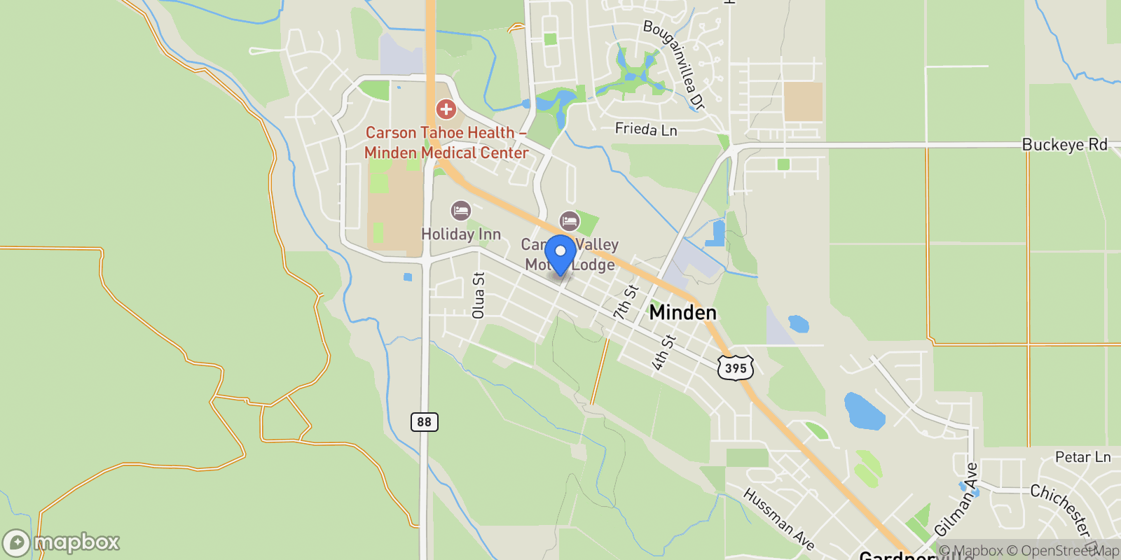 Map showing 1606 10th Street, Minden, NV 89423, Indian Hills, Nevada, United States.