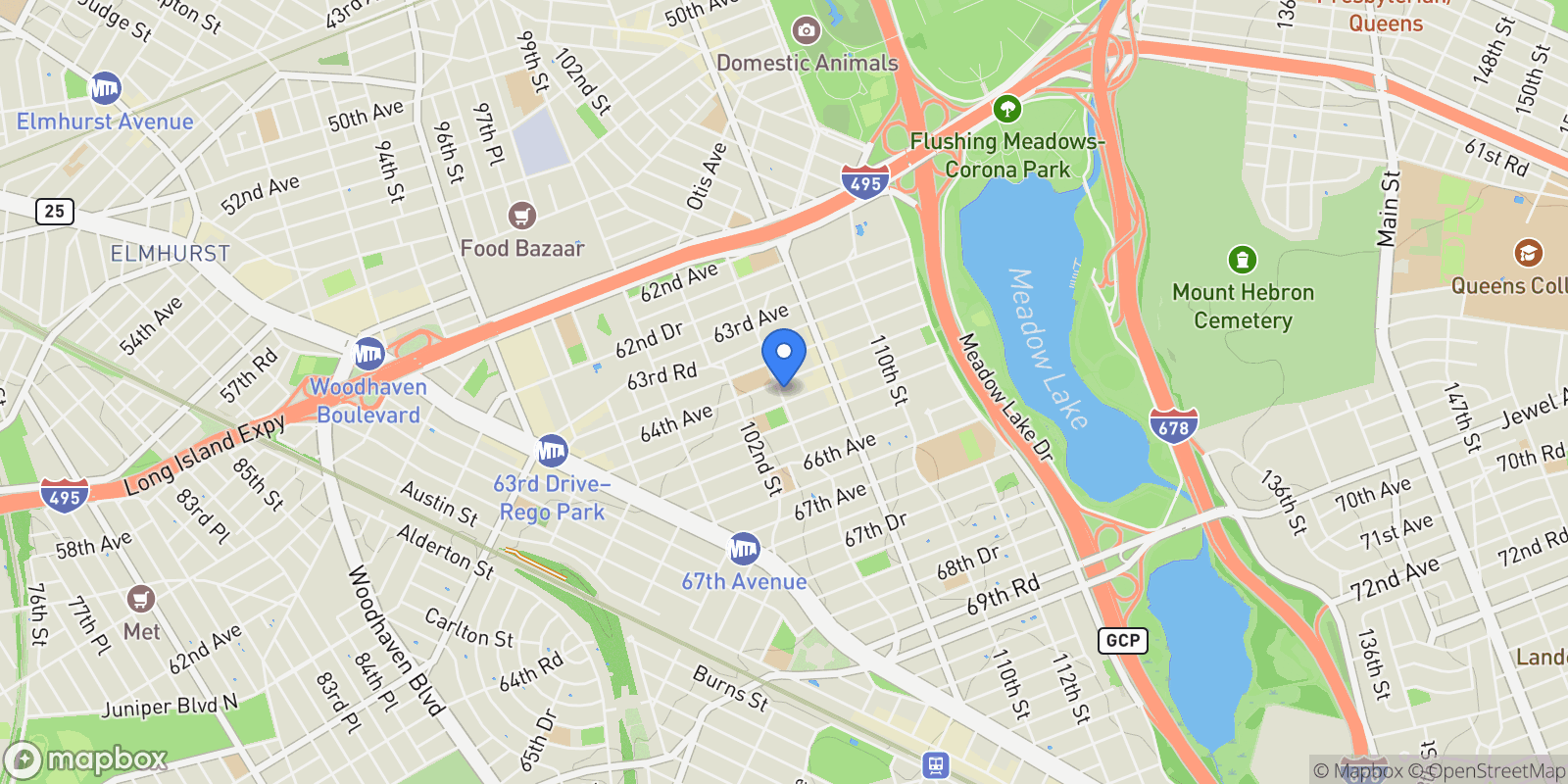 Map showing 64-05 Yellowstone Blvd #403, Forest Hills, NY 11375, New York, New York, United States.