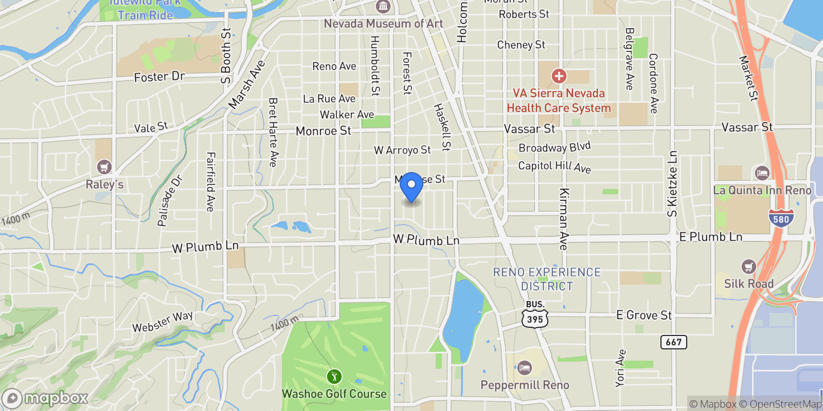 Map showing 1633 Knox Avenue, Reno, NV 89509, Reno, Nevada, United States.