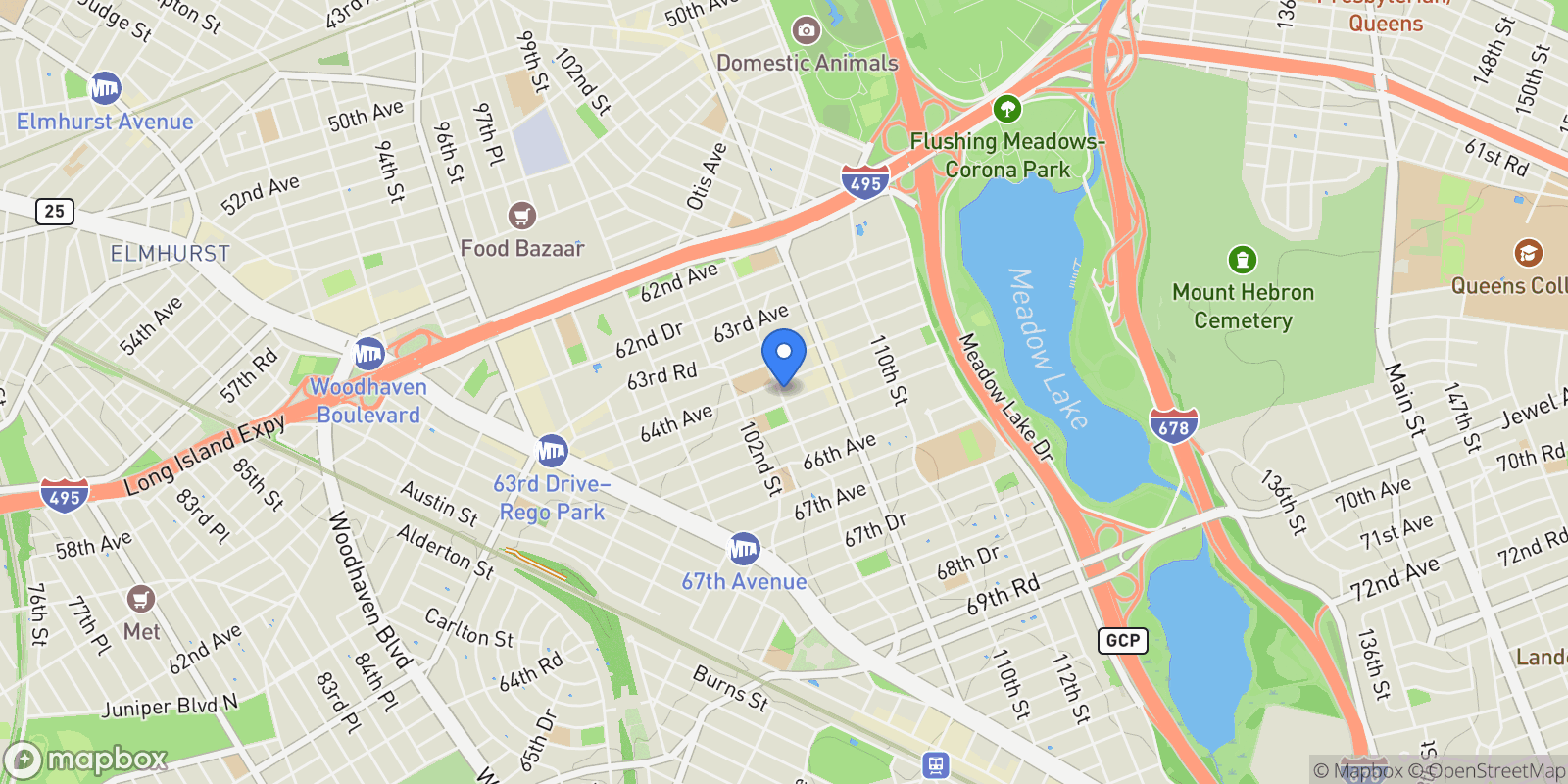 Map showing 64-05 Yellowstone Blvd #208A, Forest Hills, NY 11375, New York, New York, United States.