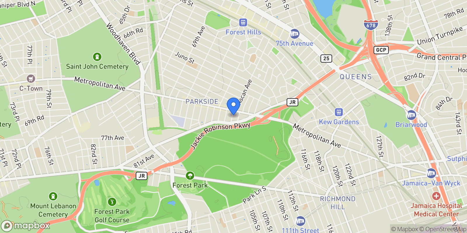 Map showing 97-22 72nd Drive, Forest Hills, NY 11375, New York, New York, United States.