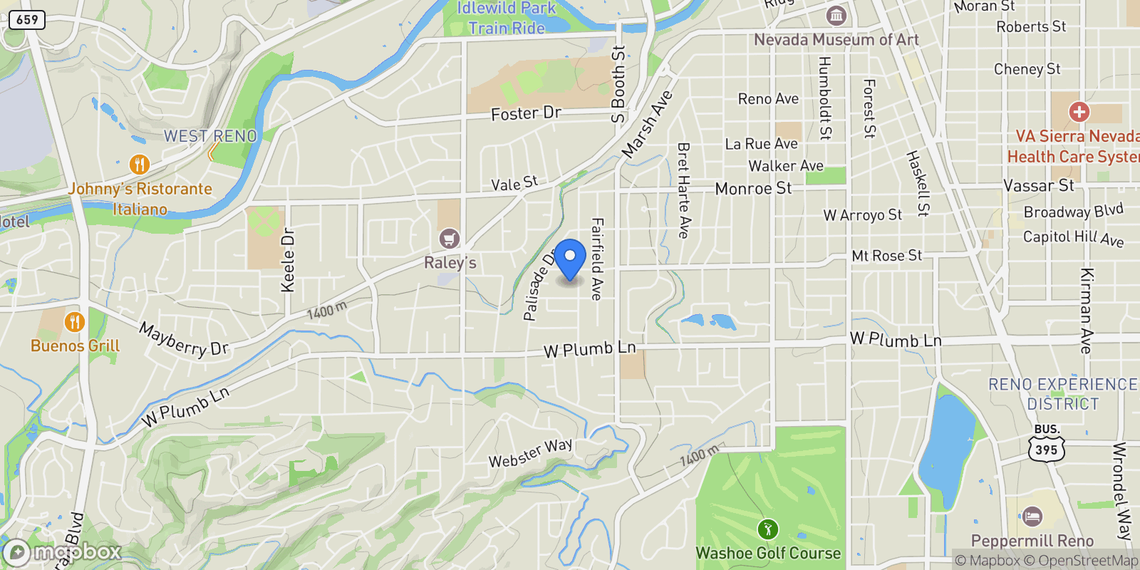 Map showing 1555 S. Marsh Avenue, Reno, NV 89509, Reno, Nevada, United States.