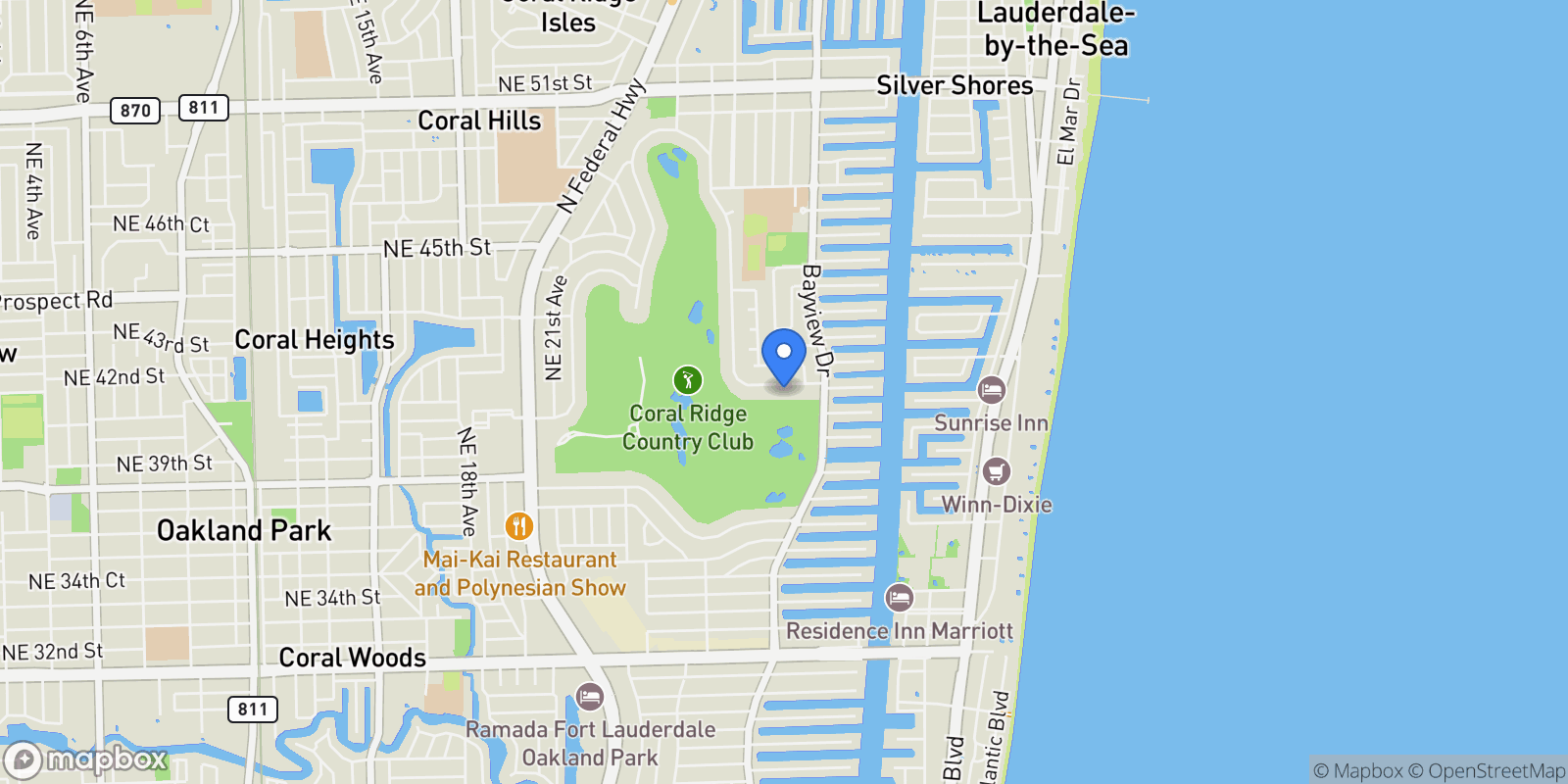 Map showing 2800 NE 40th St, Fort Lauderdale, Florida, United States.