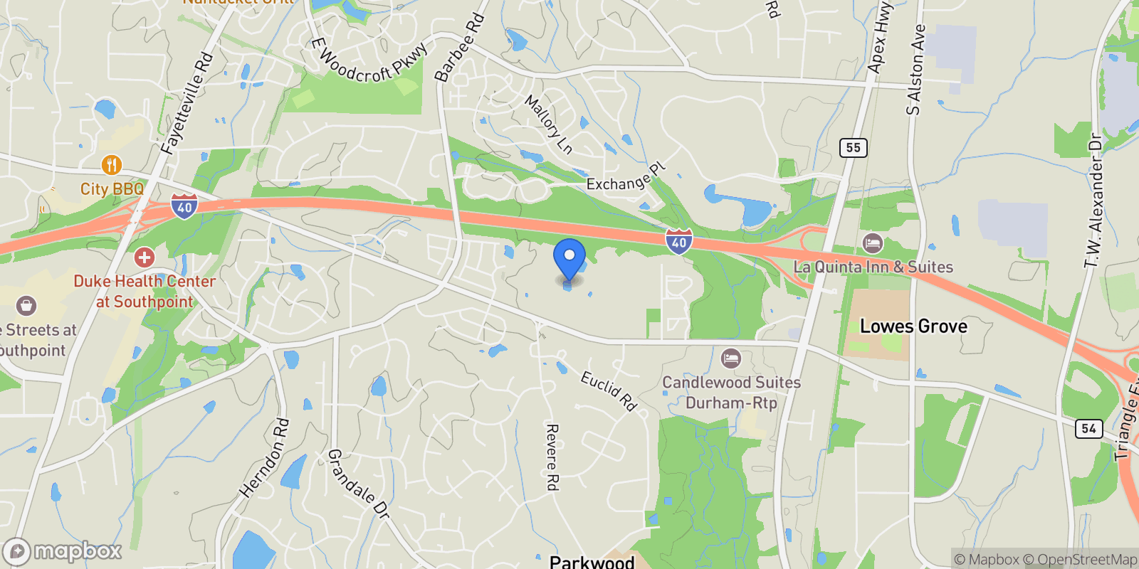Map showing 1416 Newpoint Drive, Durham, NC 27713, Durham, North Carolina, United States.