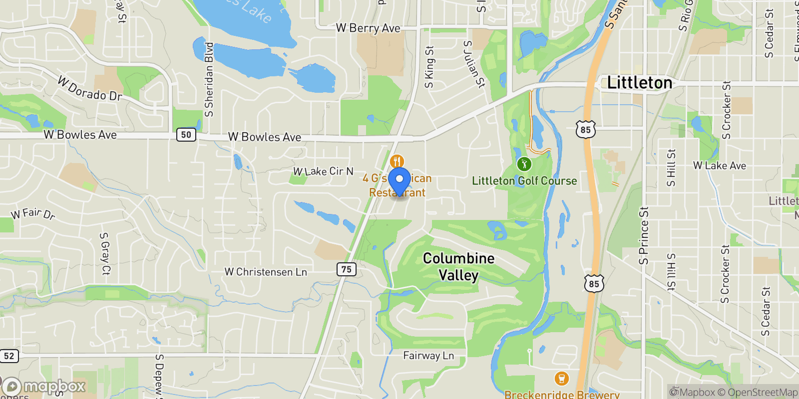Map showing 4 Village Court, Columbine Valley, Colorado, United States.