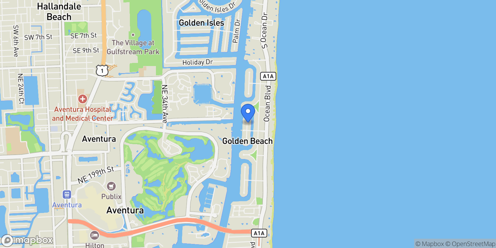Map showing 455 Centre Is, Golden Beach, Florida, United States.