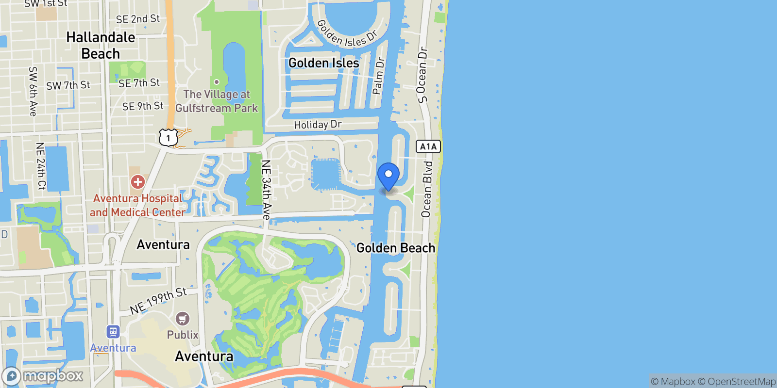 Map showing 498 N Parkway Pkwy, Golden Beach, Florida, United States.