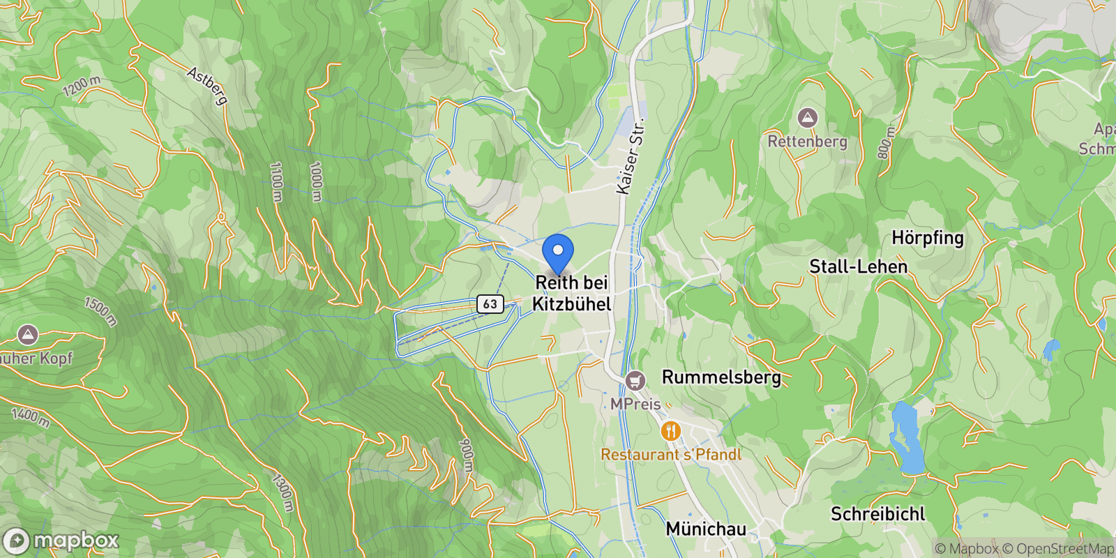 Map showing 6370 Reith bei Kitzbühel, Austria, Reith bei Kitzbühel, Tyrol, Austria.