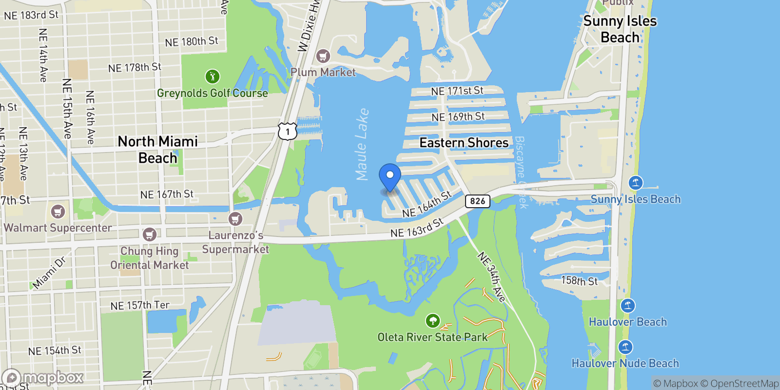 Map showing 16470 NE 30th Ave, Golden Beach, Florida, United States.
