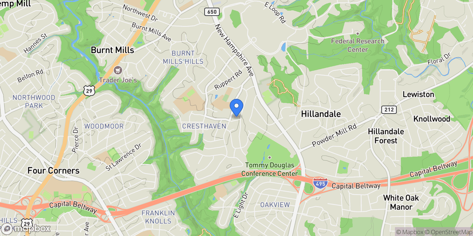 Map showing 1206 La Grande Road, Silver Spring, MD 20903, Silver Spring, Maryland, United States.