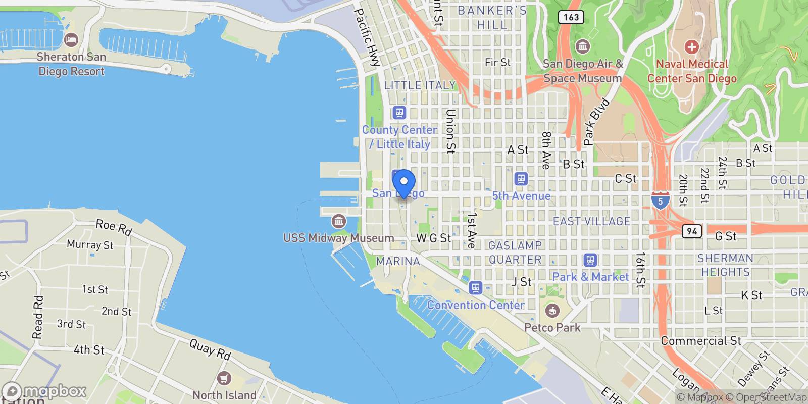 Map showing 700 E Street Unit 2404, San Diego, California, United States.