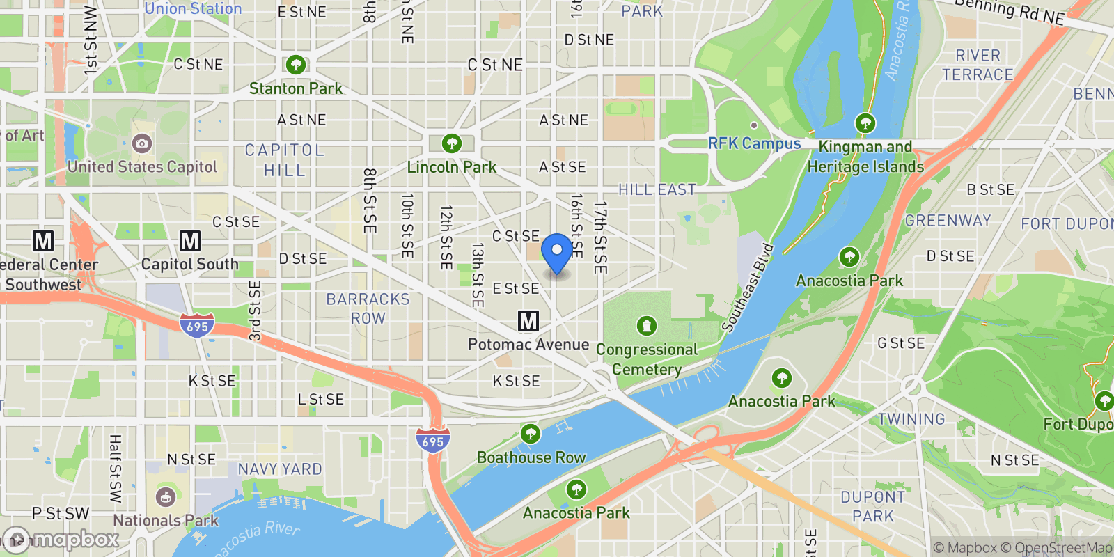Map showing 430 15th Street SE, Washington, DC 20003, Washington, District of Columbia, United States.