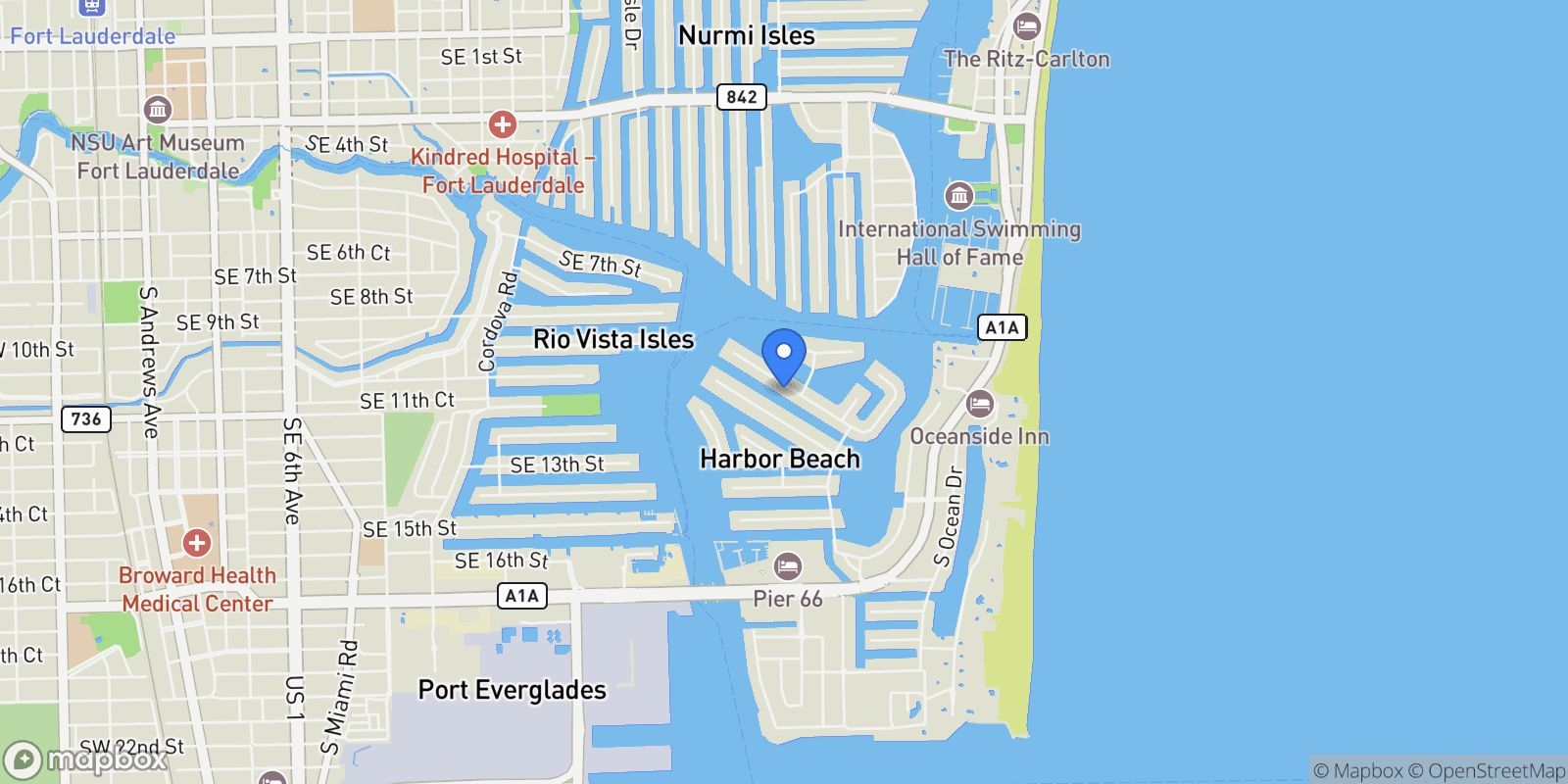 Map showing 22 Isla Bahia Dr, Fort Lauderdale, Florida, United States.