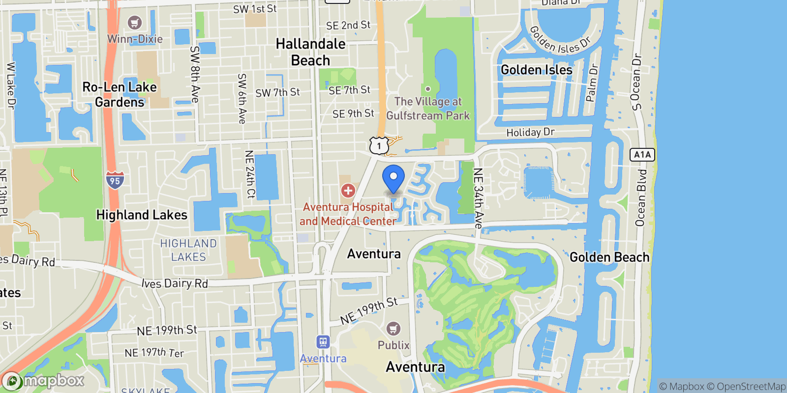 Map showing 3024 NE 210th St, Aventura, Florida, United States.