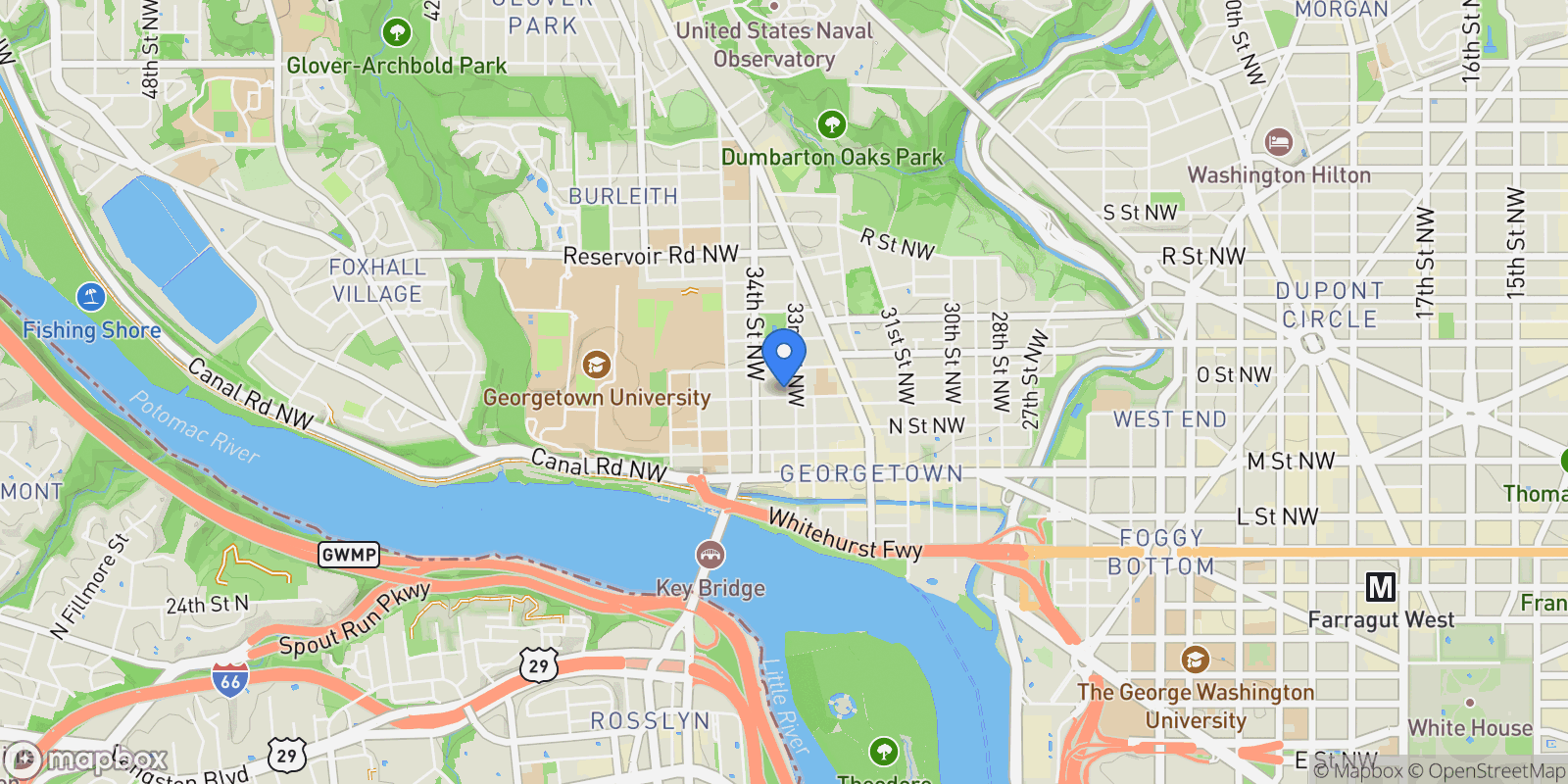 Map showing 3313 O Street NW , Washington, DC 20007, Washington, District of Columbia, United States.