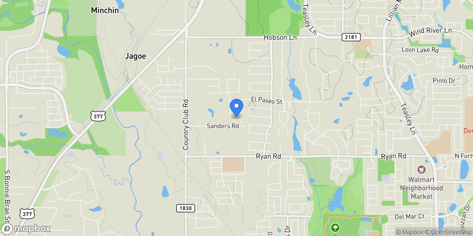 Map showing 109 Visalia Lane, Denton, TX 76210, Denton, Texas, United States.