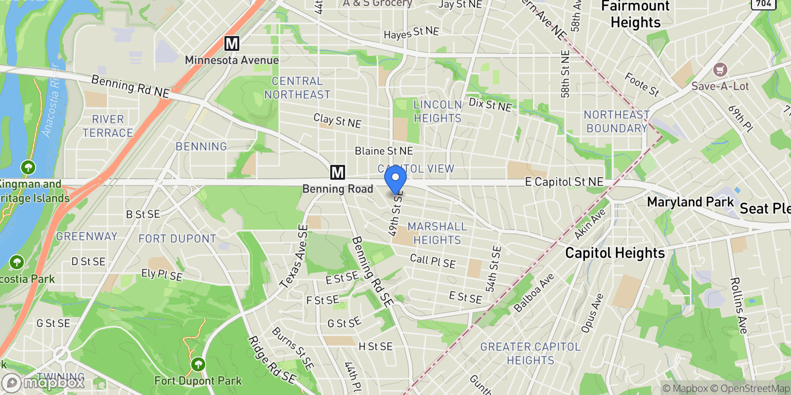 Map showing 59 49th Street SE , Washington, DC 20019, Washington, District of Columbia, United States.