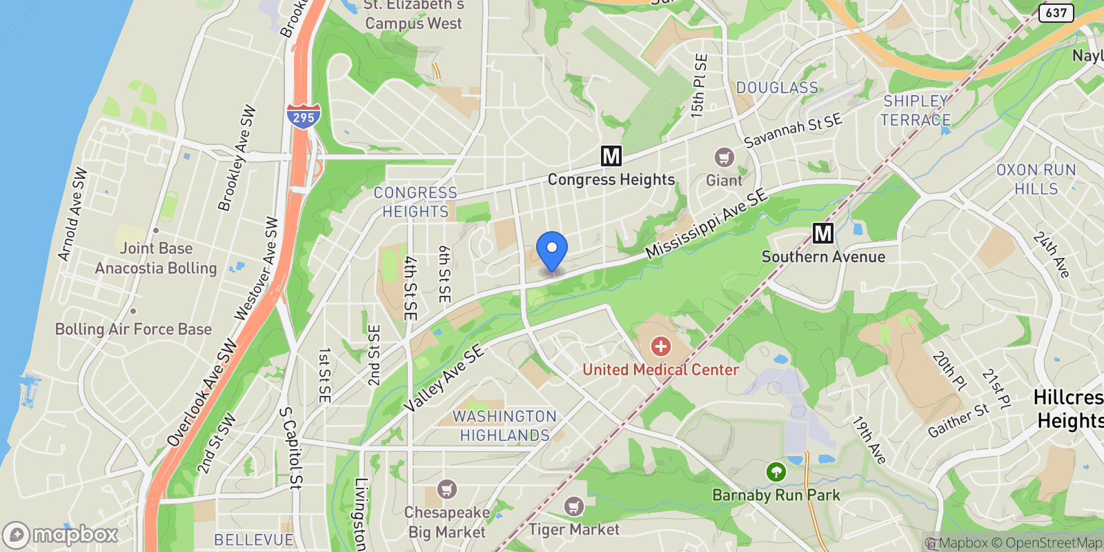 Map showing 950 Mississippi Avenue Southeast , Washington, DC 20032, Washington, District of Columbia, United States.