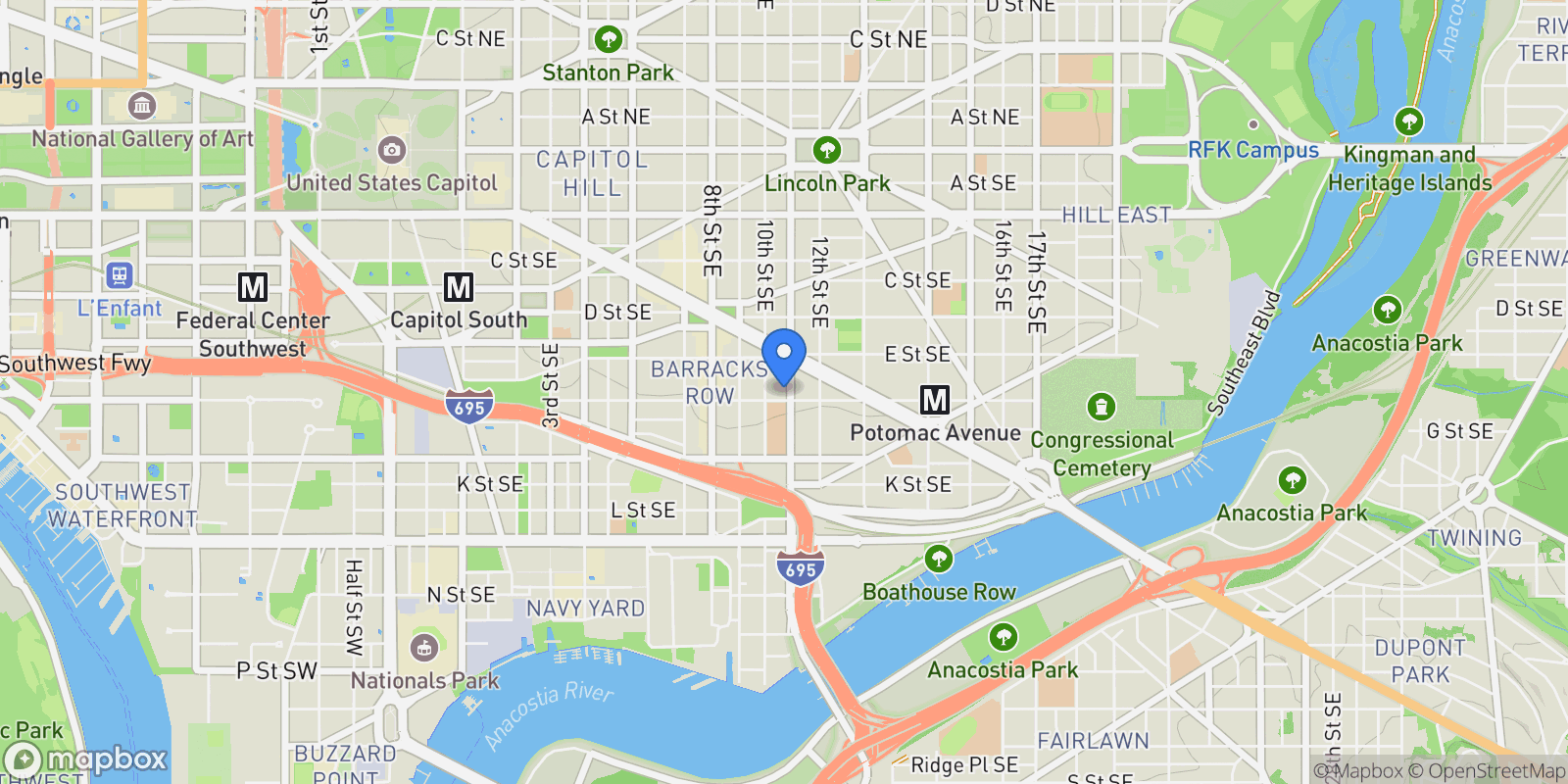 Map showing 543 11th Street SE, Washington, DC 20003, Washington, District of Columbia, United States.