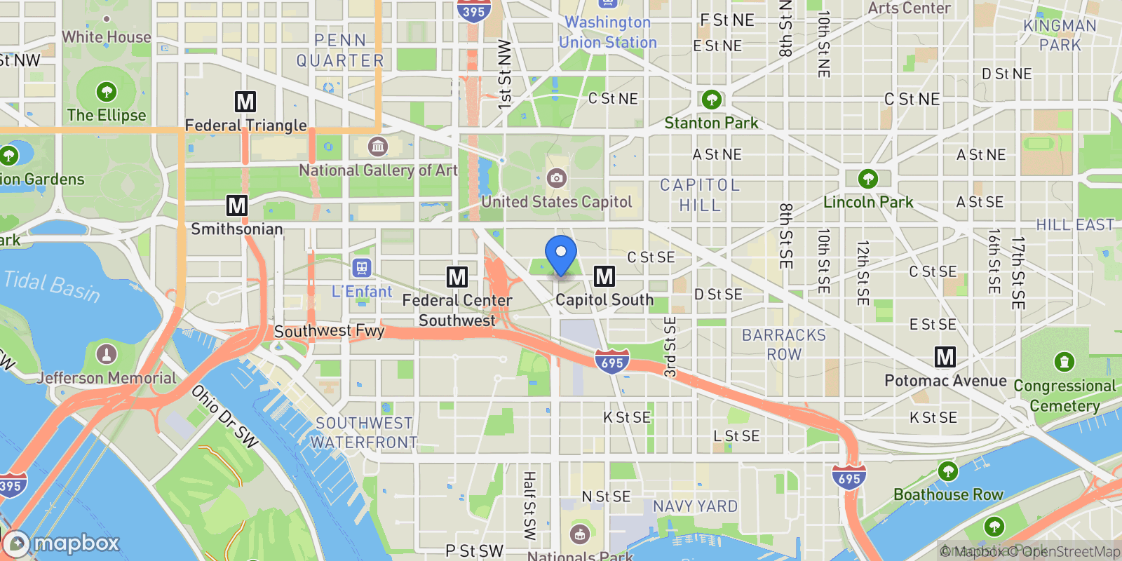 Map showing 1 D St SE , Washington, DC 20003, Washington, District of Columbia, United States.