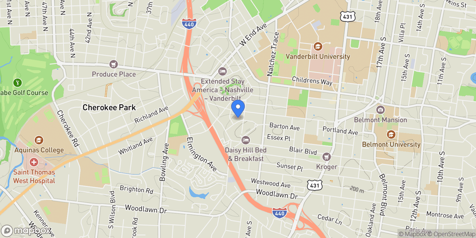 Map showing 3204 Overlook Drive, Nashville, Tennessee, United States.
